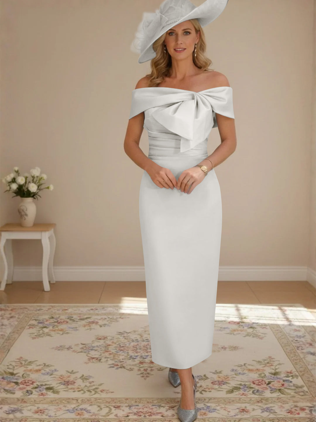 Robes de Mère de la Mariée, Longueur de la Cheville, Hors de l'épaule, Gaine/Colonne, avec Nœud Papillon