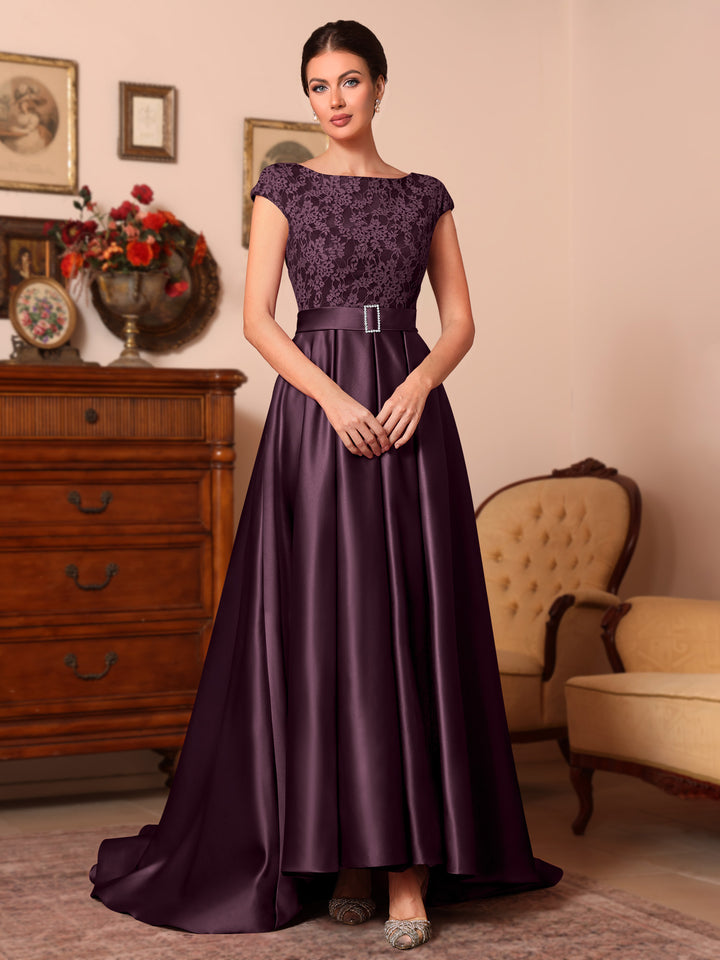 Ligne A/Princesse Scoop Satin Robes Mère de La Mariée Sans Manches Dentelle Longueur du Sol Train de Balayage/Brosse