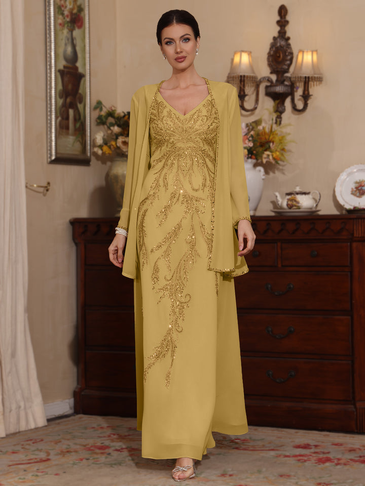 Deux Pièces Ligne A/Princesse Robes Mère de La Mariée avec Veste Paillettes
