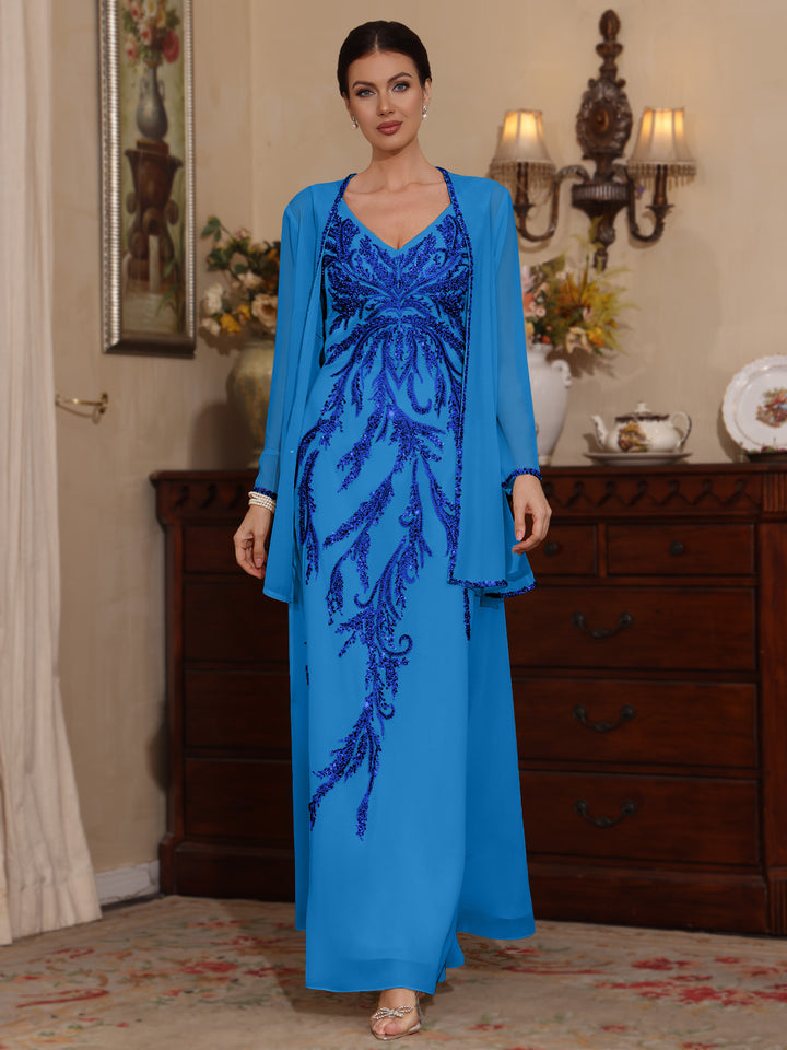 Deux Pièces Ligne A/Princesse Robes Mère de La Mariée avec Veste Paillettes