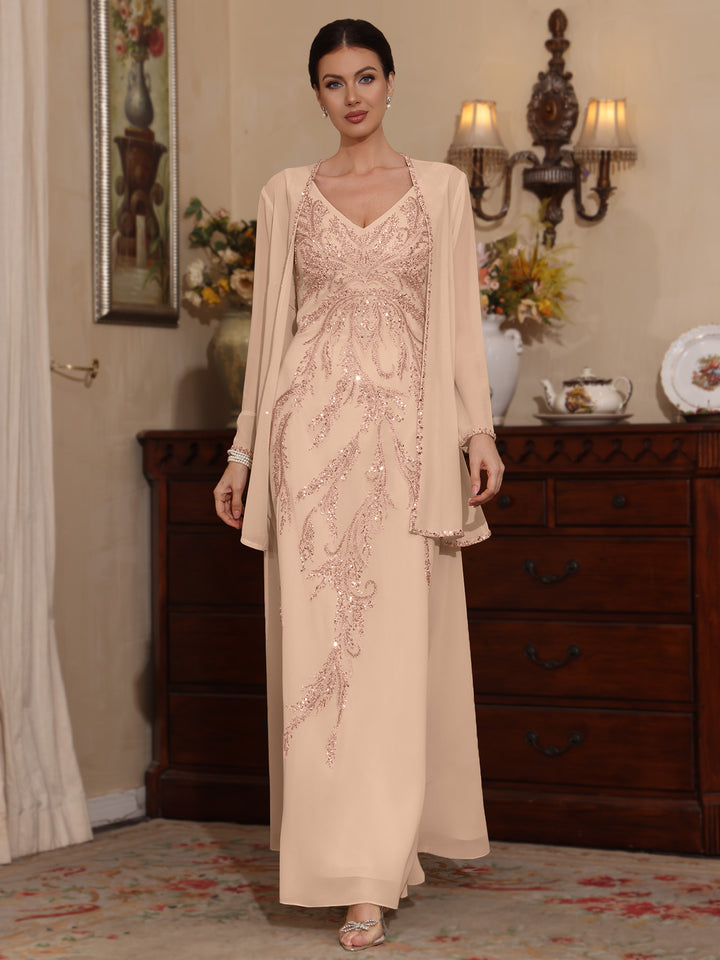 Deux Pièces Ligne A/Princesse Robes Mère de La Mariée avec Veste Paillettes