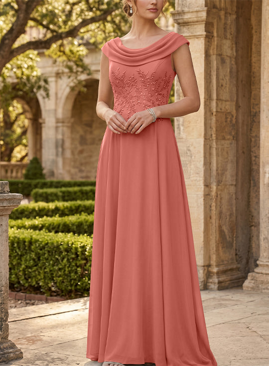 Robe mère de la mariée, Ligne A/Princesse, Col Rond, Mousseline, Sans Manches, Longueur au Sol, Dentelle