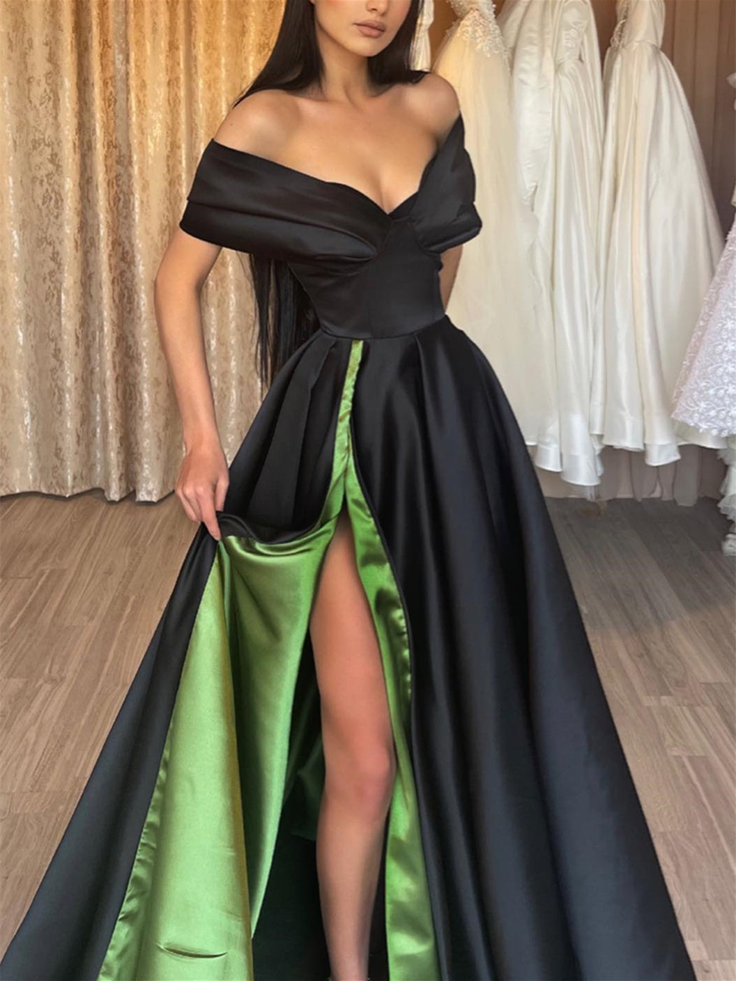 Robe de Bal Longue Au Sol, Coupe A-Line/Princesse, Épaules Dénudées