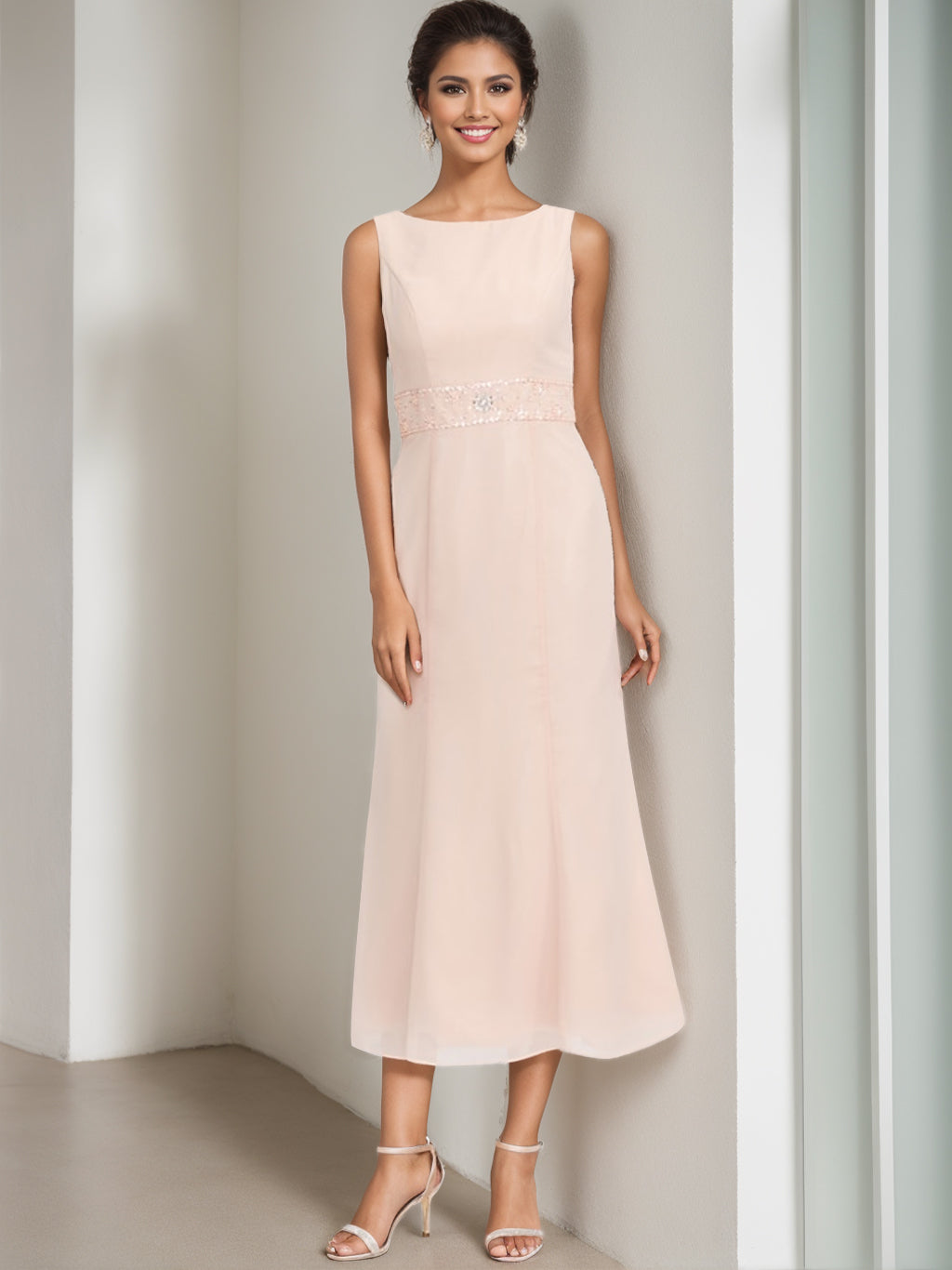 Gaine/Colonne Collier Bijou Tea Length Robes Mère de La Mariée avec veste & Perles