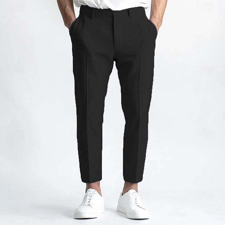 Pantalon homme lin, jambe droite, uni, respirant, décontracté, coupe standard