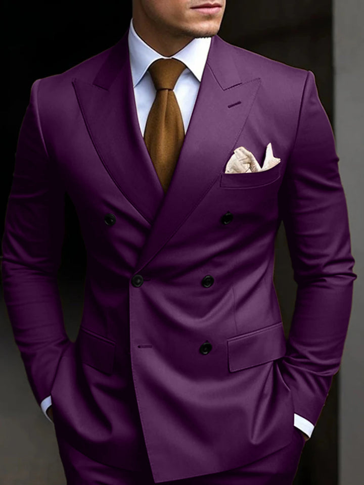 Costumes de Mariage 2 Pièces pour Hommes, Coupe Ajustée, Croisé, Six Boutons, Couleur Unie