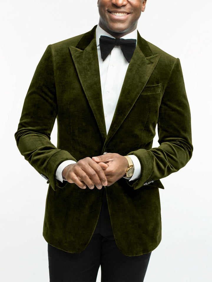 Veste Habillée en Velours à Un Bouton et à Coupe Ajustée pour Homme, Verte