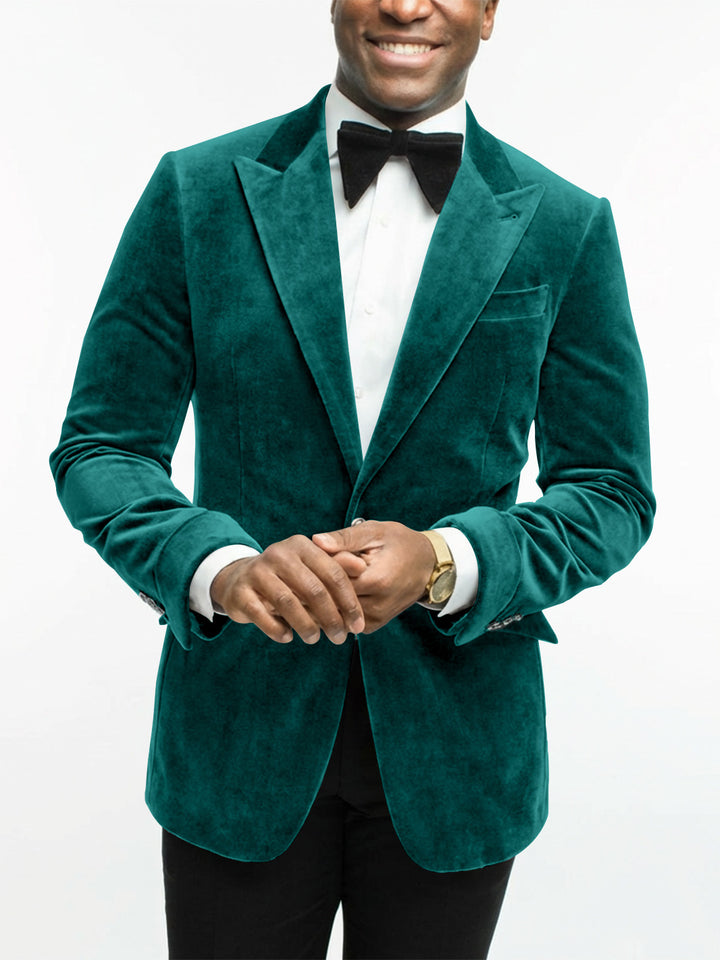Veste Habillée en Velours à Un Bouton et à Coupe Ajustée pour Homme, Verte
