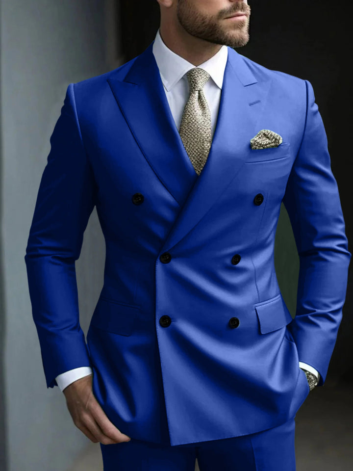 Costume de Soirée 2 Pièces Vert pour Homme, Coupe Ajustée, Couleur Unie, Croisé, à Six Boutons