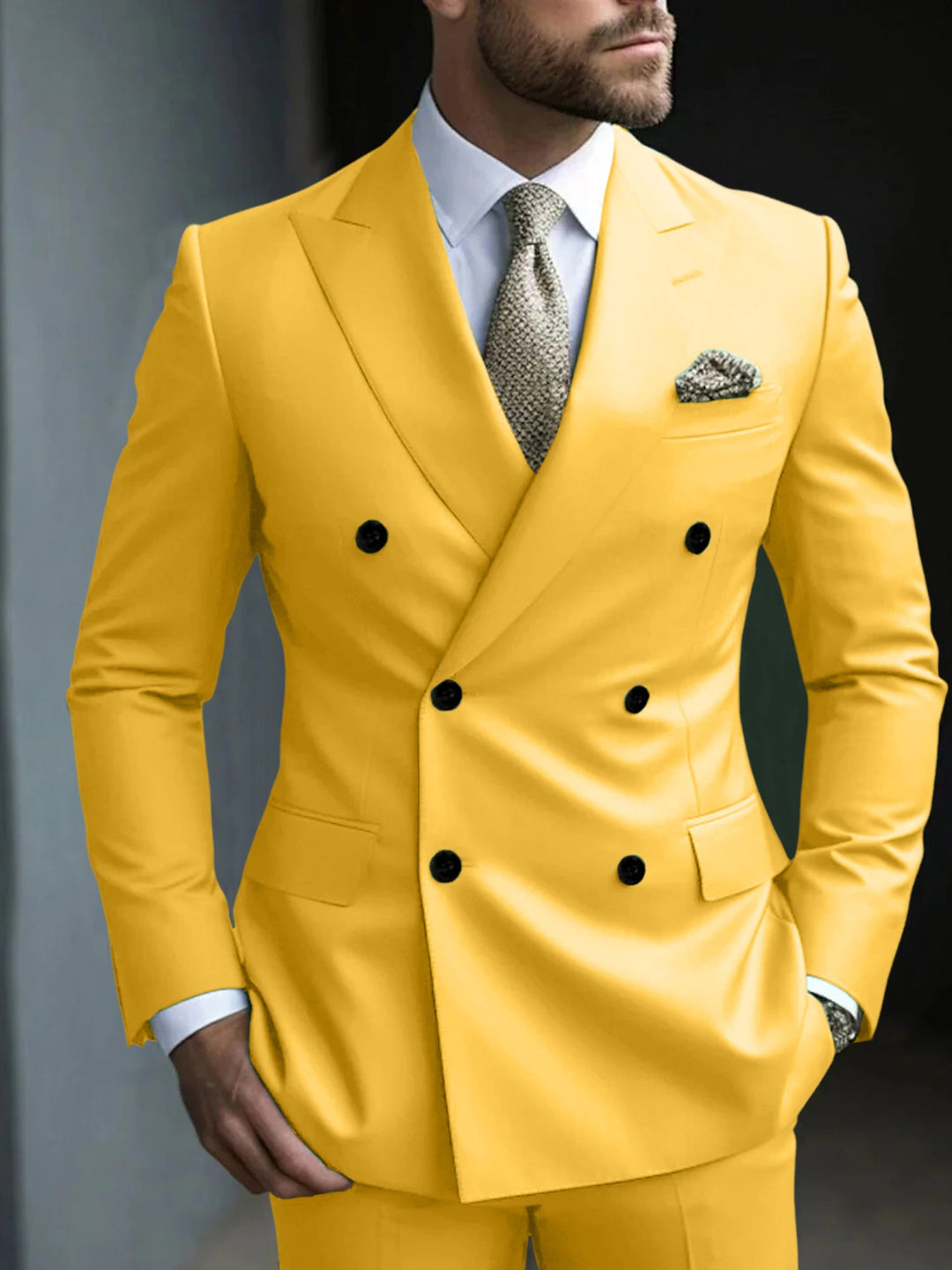 Costume de Soirée 2 Pièces Vert pour Homme, Coupe Ajustée, Couleur Unie, Croisé, à Six Boutons