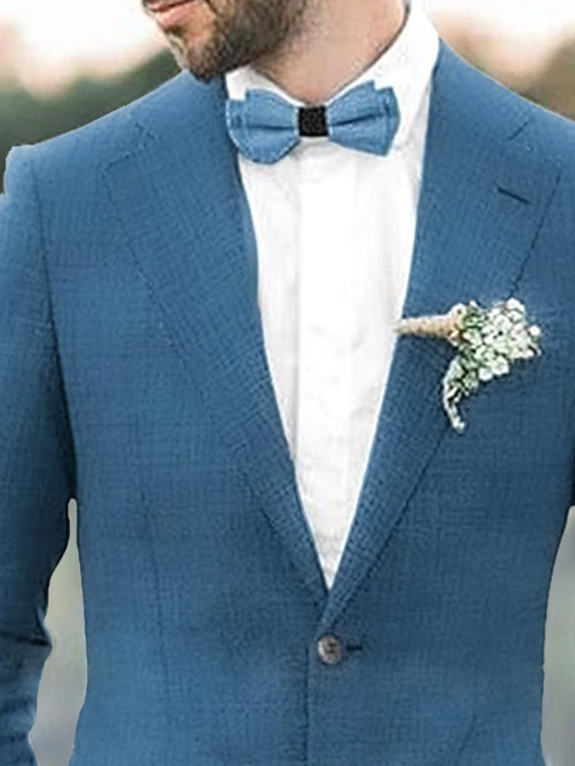 Costumes 2 Pièces en Lin de Couleur Unie à Simple Boutonnage et Deux Boutons pour Hommes, Coupe Ajustée