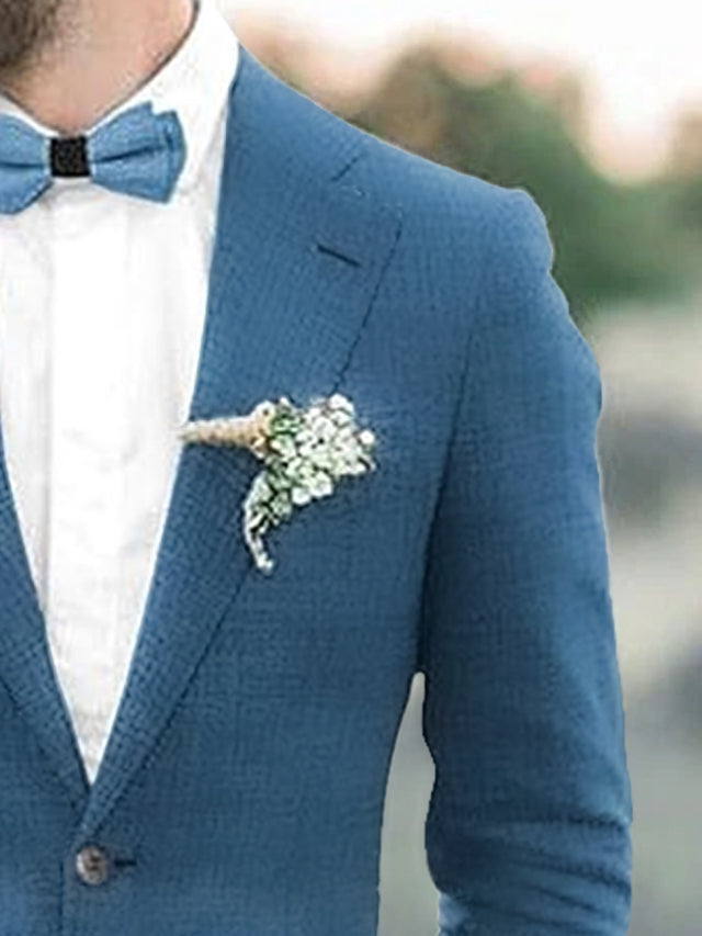 Costumes 2 Pièces en Lin de Couleur Unie à Simple Boutonnage et Deux Boutons pour Hommes, Coupe Ajustée