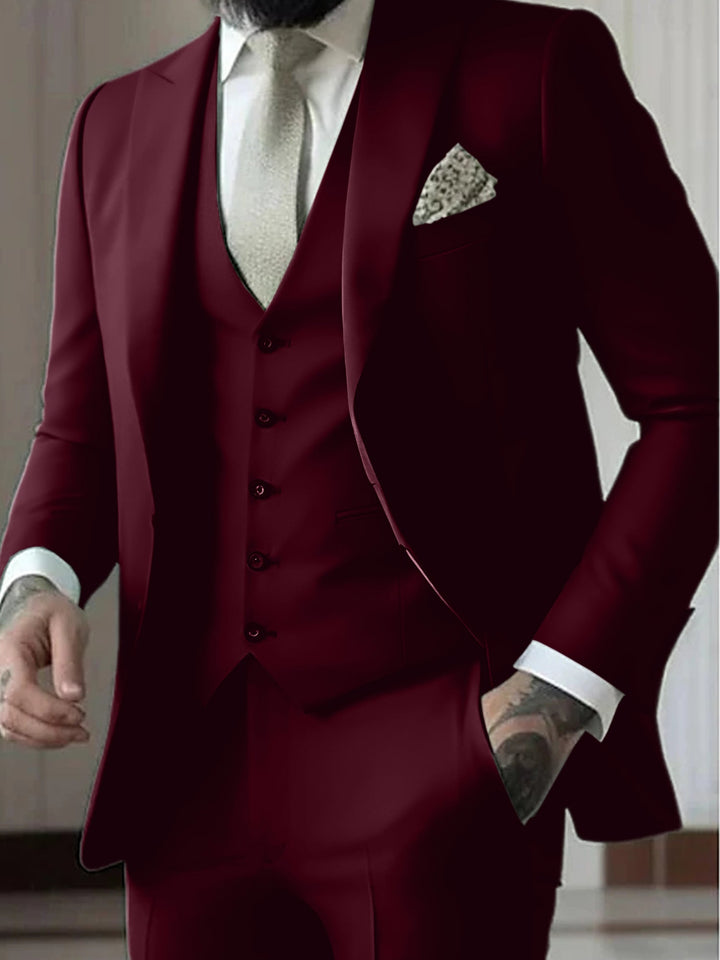 Costumes de Mariage 3 Pièces pour Hommes, Coupe Ajustée, Simple Boutonnage et Un Bouton