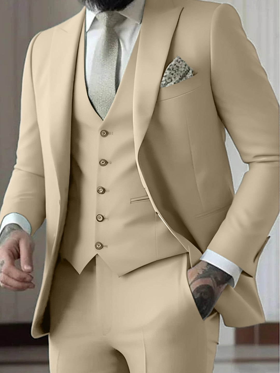 Costumes de Mariage 3 Pièces pour Hommes, Coupe Ajustée, Simple Boutonnage et Un Bouton