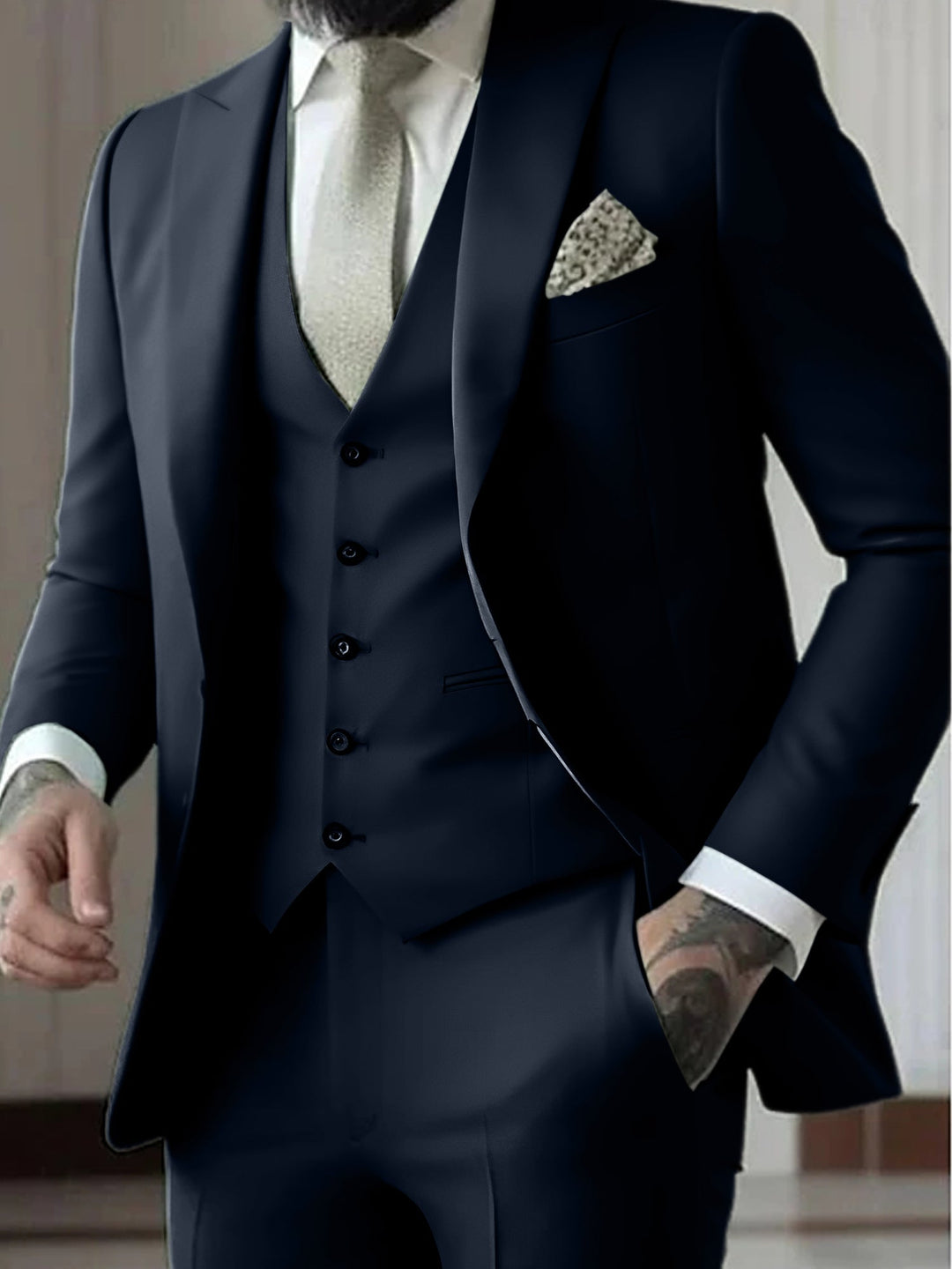 Costumes de Mariage 3 Pièces pour Hommes, Coupe Ajustée, Simple Boutonnage et Un Bouton