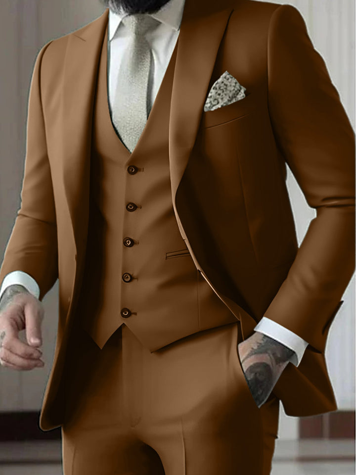 Costumes de Mariage 3 Pièces pour Hommes, Coupe Ajustée, Simple Boutonnage et Un Bouton