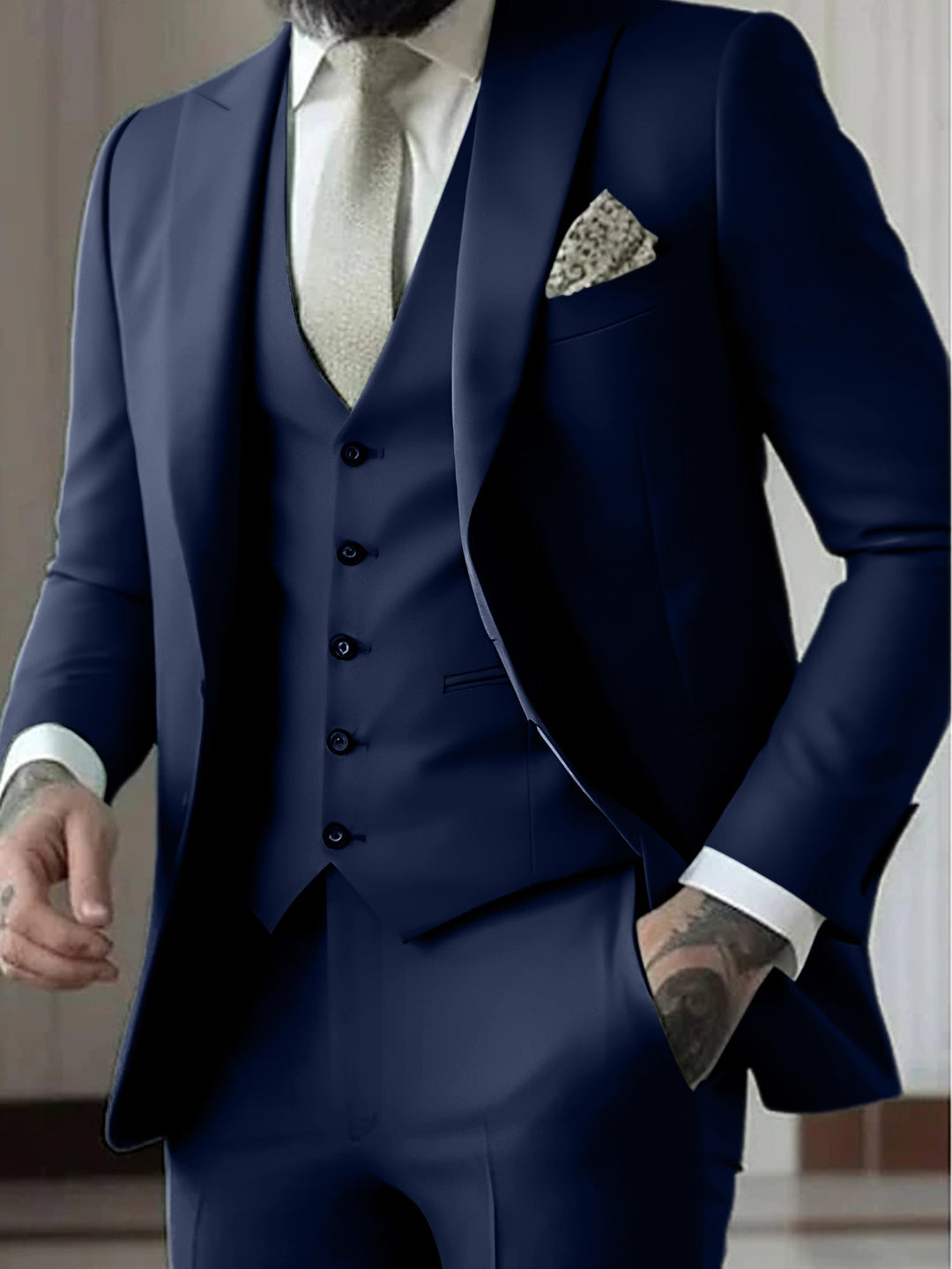 Costumes de Mariage 3 Pièces pour Hommes, Coupe Ajustée, Simple Boutonnage et Un Bouton