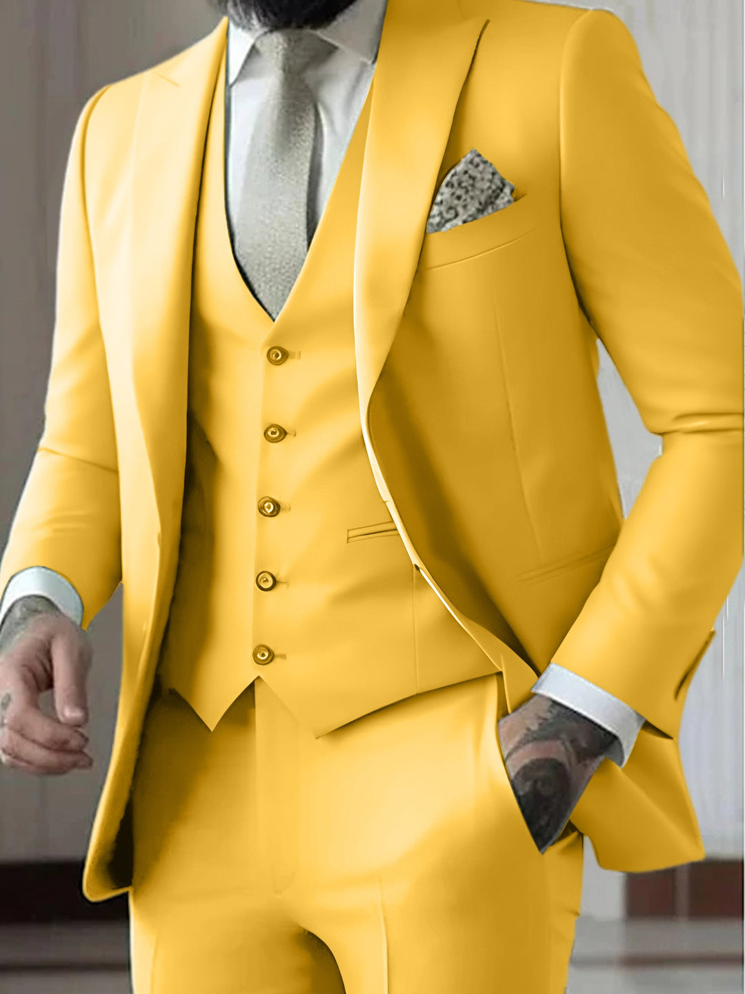 Costumes de Mariage 3 Pièces pour Hommes, Coupe Ajustée, Simple Boutonnage et Un Bouton