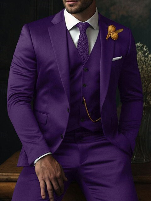 Costumes de Mariage à Carreaux 3 Pièces à Boutonnage Simple et Deux Boutons pour Hommes