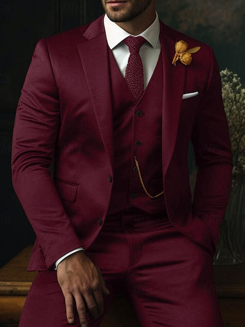 Costumes de Mariage à Carreaux 3 Pièces à Boutonnage Simple et Deux Boutons pour Hommes