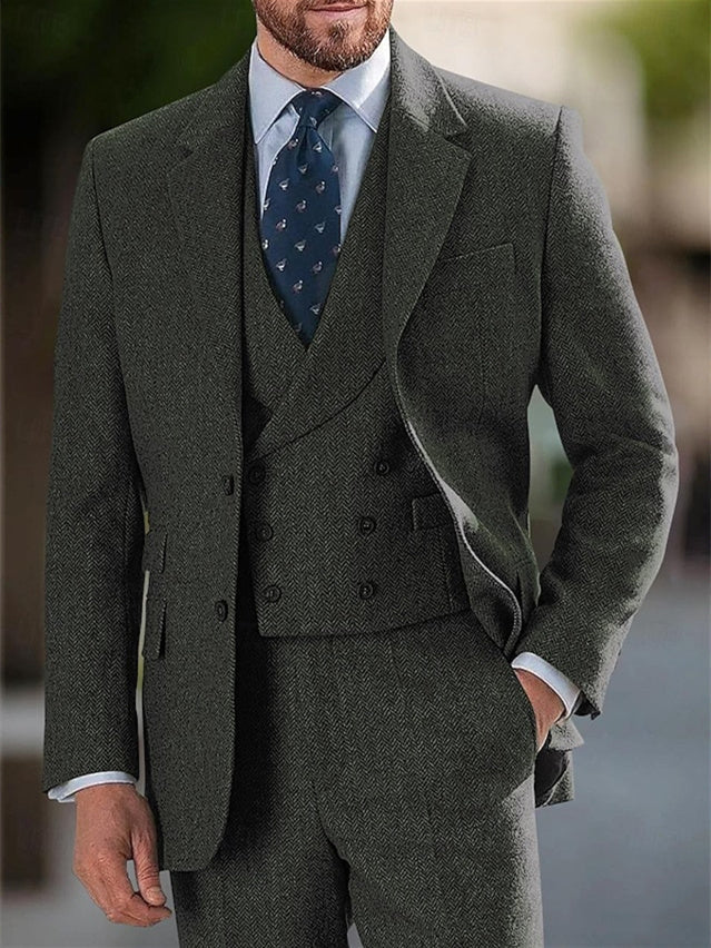 Costumes de Mariage 3 Pièces en Tweed à Deux Boutons et à Coupe Ajustée pour Hommes