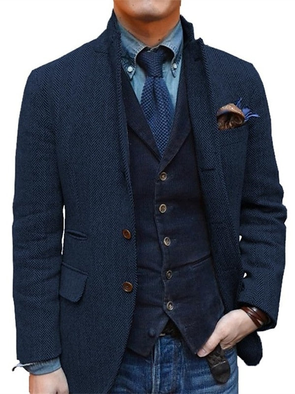Veste homme rétro vintage, coupe régulière, grande taille, 2 boutons, sport, tweed
