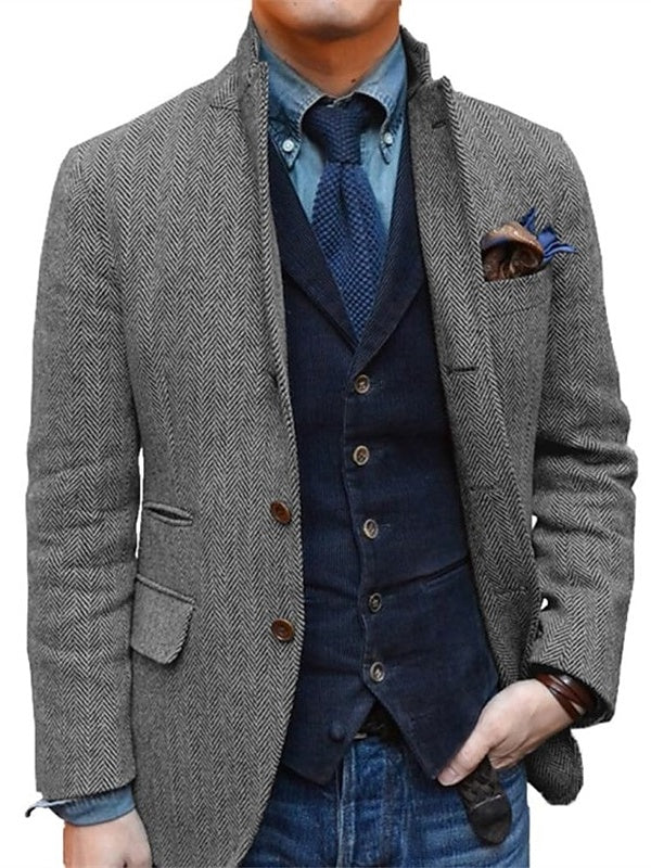 Veste homme rétro vintage, coupe régulière, grande taille, 2 boutons, sport, tweed