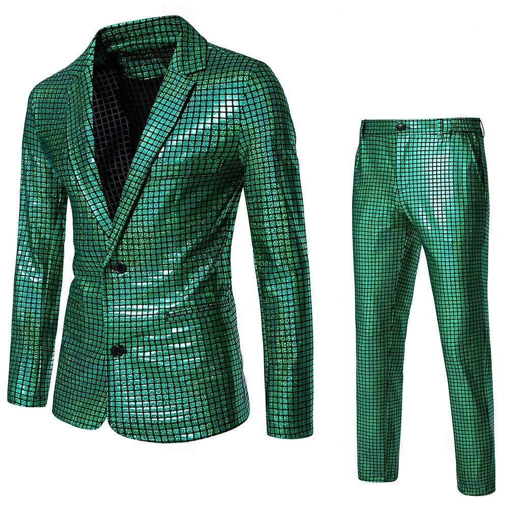 Costume homme 2 pièces, à carreaux, punk, mode, coupe standard, droit, 2 boutons, sequins, soirée/galas