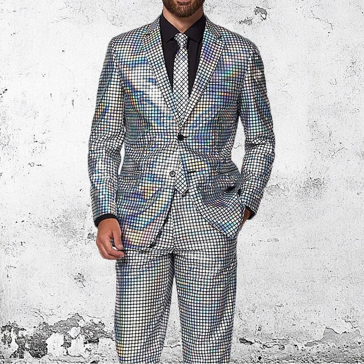 Costume homme 2 pièces, à carreaux, punk, mode, coupe standard, droit, 2 boutons, sequins, soirée/galas