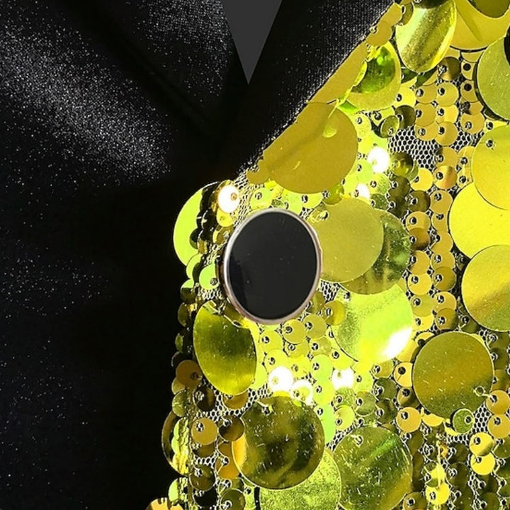 Veste homme soirée, coupe régulière ajustée, droit, 1 bouton, sequins, disco