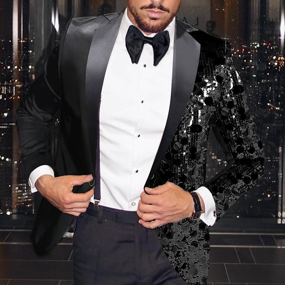 Veste homme soirée, coupe régulière ajustée, droit, 1 bouton, sequins, disco