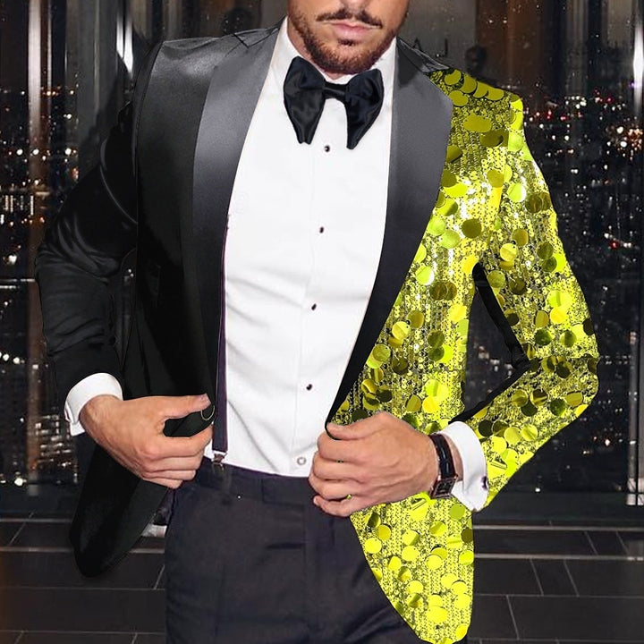 Veste homme soirée, coupe régulière ajustée, droit, 1 bouton, sequins, disco