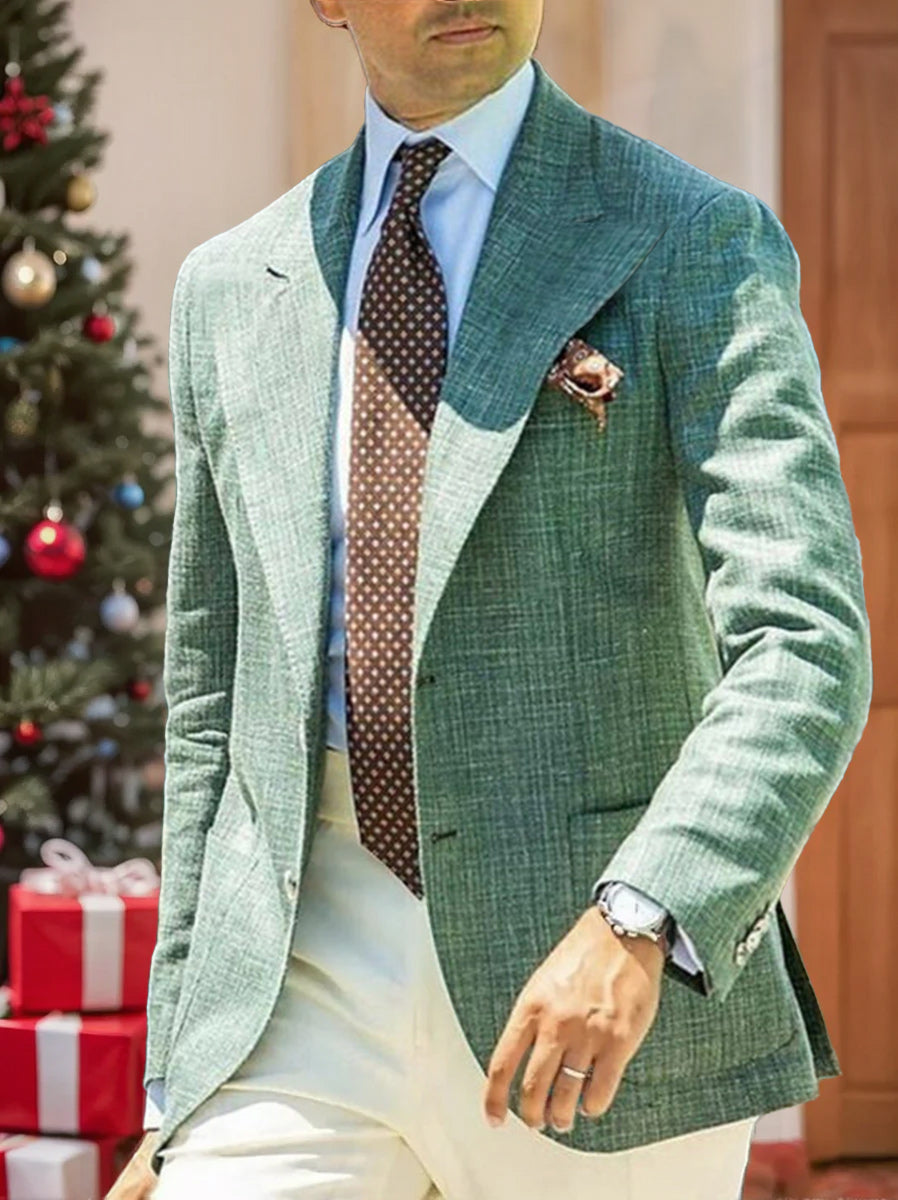 Veste homme lin, décontractée, coupe régulière ajustée, uni, droit, 2 boutons, pour mariage/plage