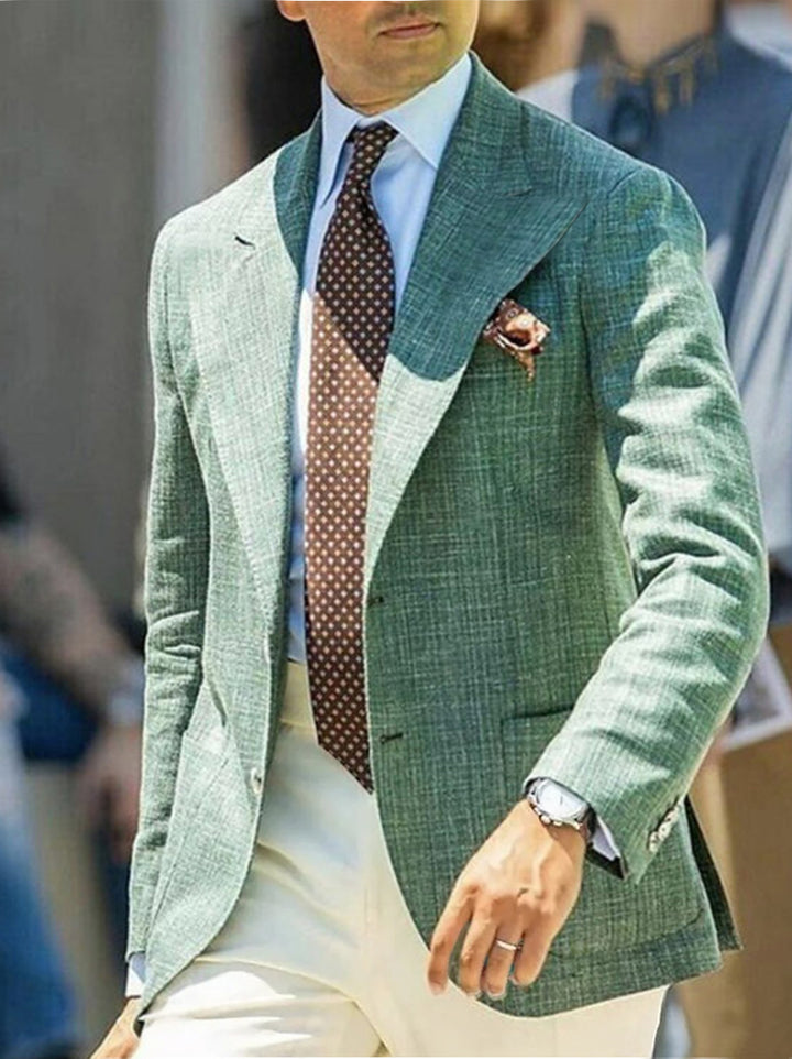 Veste homme lin, décontractée, coupe régulière ajustée, uni, droit, 2 boutons, pour mariage/plage