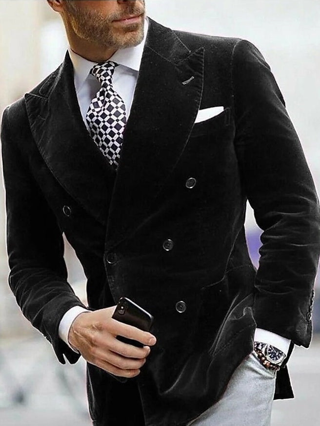 Veste homme velours, preppy, soirée, mariage, revers pointus, coupe slim, croisée, 6 boutons