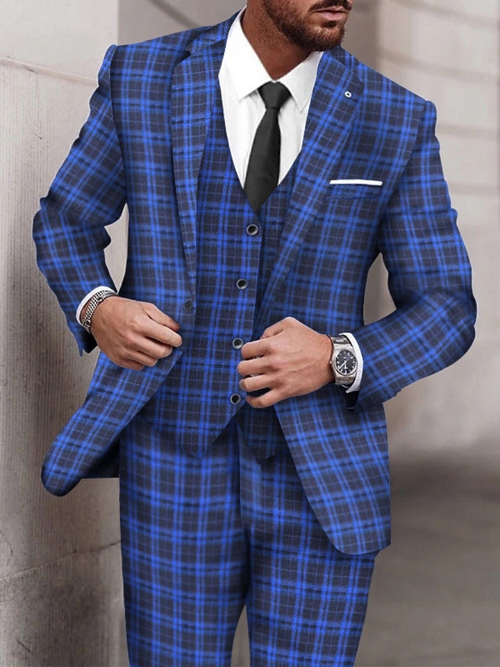 Costume homme 3 pièces bleu roi, à carreaux, coupe ajustée, droit, pour mariage/soirée