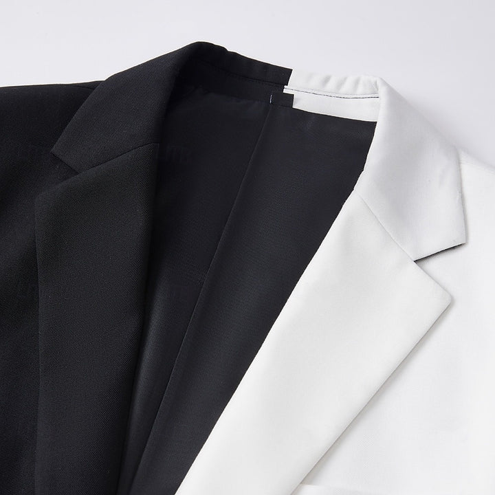 Costume homme 2 pièces noir et blanc, patchwork, punk, mode, coupe standard, droit, pour soirée/galas
