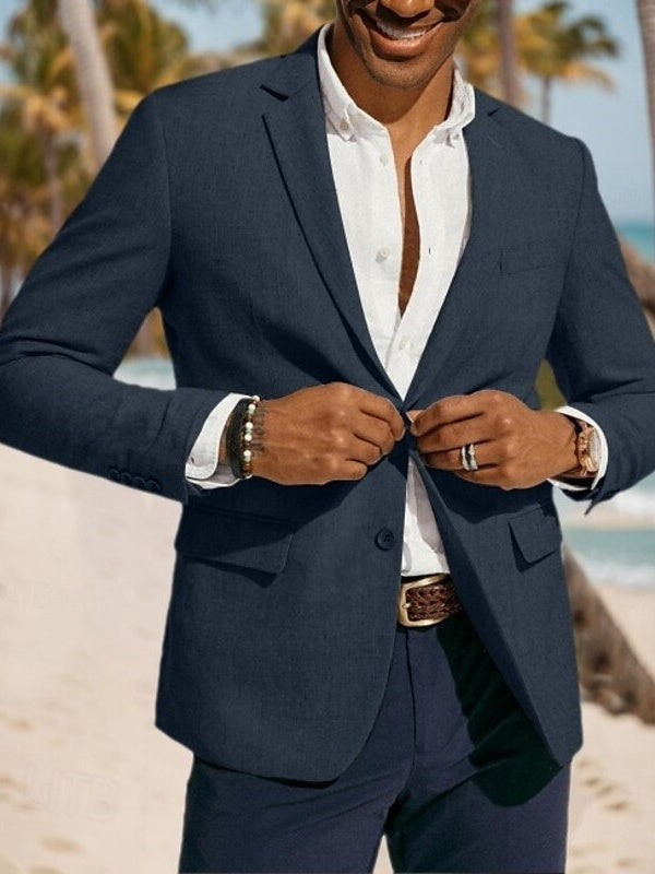 Veste homme lin, mode, décontractée, coupe régulière ajustée, droit, 2 boutons