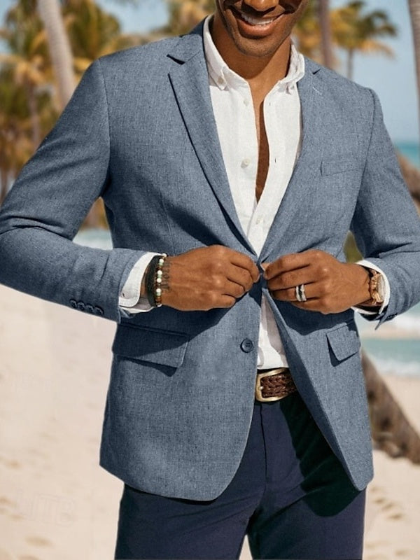 Veste homme lin, mode, décontractée, coupe régulière ajustée, droit, 2 boutons