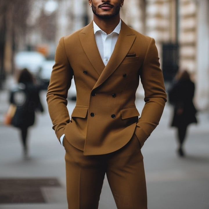 Costume homme 2 pièces, cérémonie/travail, coupe ajustée, croisé, 6 boutons, pour soirée/galas