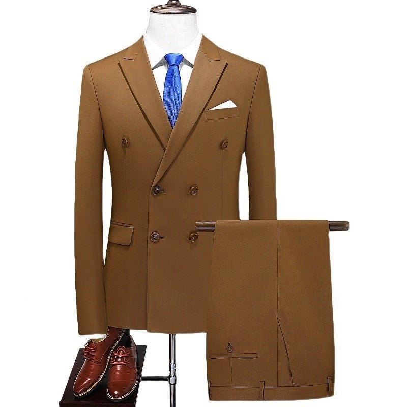 Costume homme 2 pièces, cérémonie/travail, coupe ajustée, croisé, 6 boutons, pour soirée/galas
