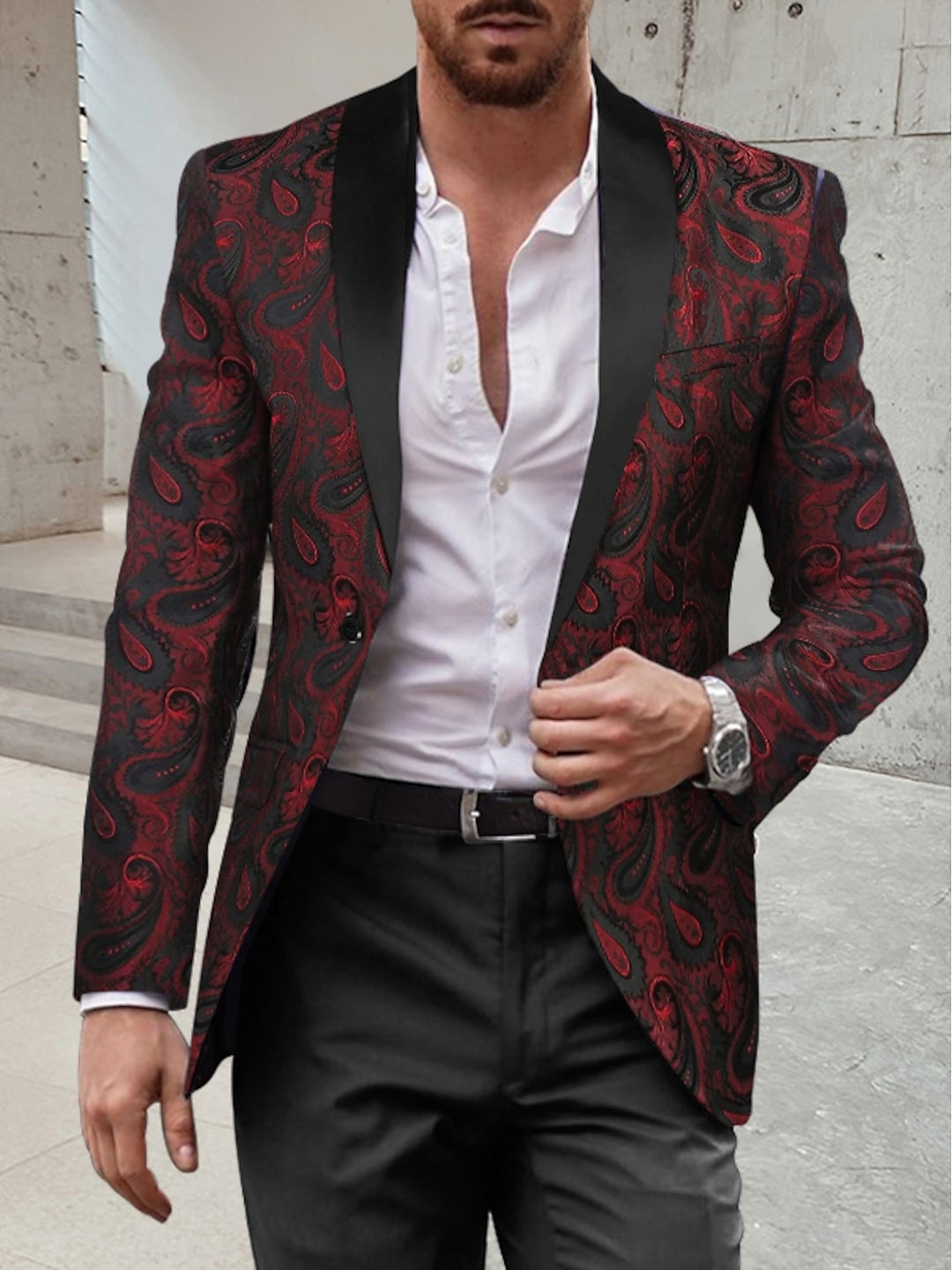 Costume homme 2 pièces, col châle, imprimé, coupe standard, droit, pour gala/disco/dîner