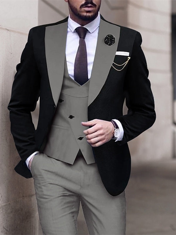 Costume homme 3 pièces, patchwork, coupe ajustée, droit, 2 boutons, pour mariage/galas
