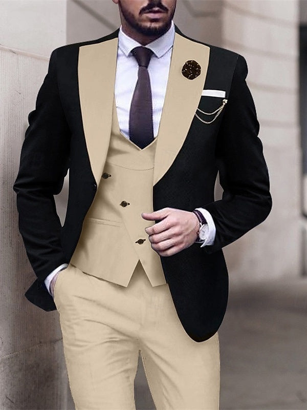 Costume homme 3 pièces, patchwork, coupe ajustée, droit, 2 boutons, pour mariage/galas