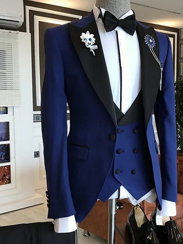 Costume homme 3 pièces, uni, revers pointus, coupe ajustée, droit, pour mariage/galas