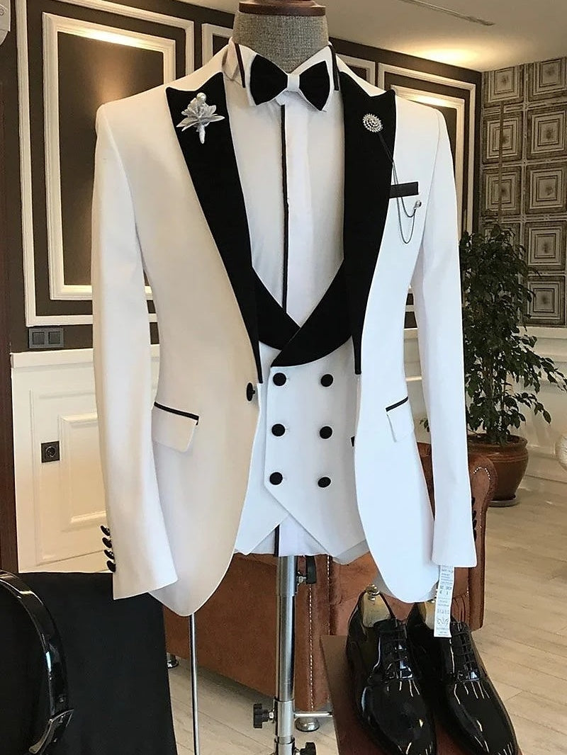 Costume homme 3 pièces, uni, revers pointus, coupe ajustée, droit, pour mariage/galas