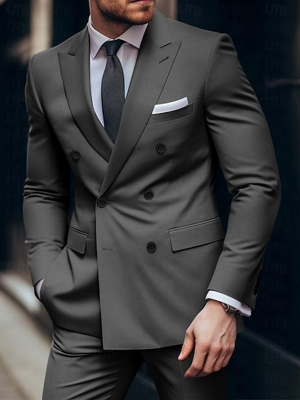 Costume homme 2 pièces, grande taille, coupe ajustée, croisé, 6 boutons, pour mariage