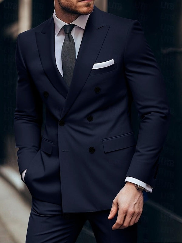 Costume homme 2 pièces, grande taille, coupe ajustée, croisé, 6 boutons, pour mariage