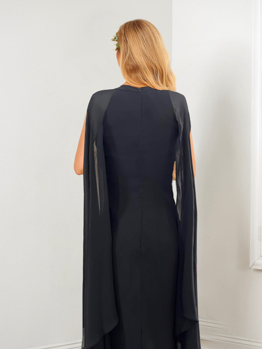 Robe de Mariée Fourreau/Colonne en Mousseline de Soie avec Fente Sur le Côté