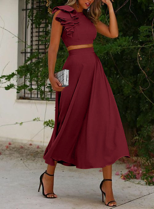 Robe de Bal Coupe A-Line/Princesse, Longueur Thé, Décolleté Plongeant